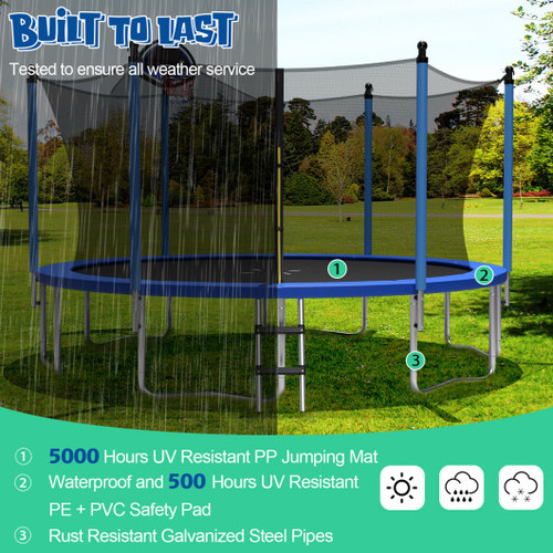 Outdoor Recreational Trampoline With Ladder And Enclosure Net 14 Ft Tw10067 By Cw