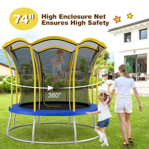 8 Feet Outdoor Unique Flower Shape Trampoline With Enclosure Net Yellow Tw10084Ye By Cw