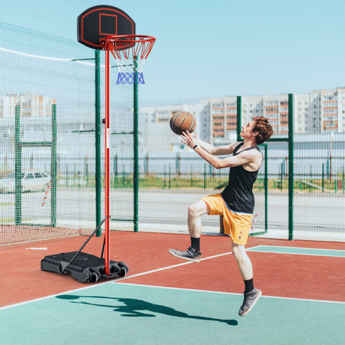 Adjustable Basketball Hoop System Stand Portable With 2 Wheels Fillable Base Black Red Sp37909Re By Cw