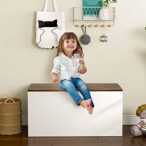 Flip Top Storage Chest With Self Hold Cover And Pneumatic Rod White Jz10042Wh By Cw