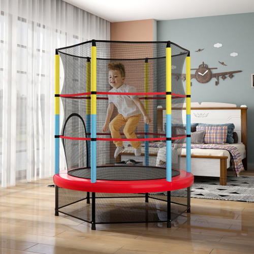 55 Inch Mini Trampoline For Kids With Safety Enclosure Net For Indoor Outdoor Tw10036 By Cw