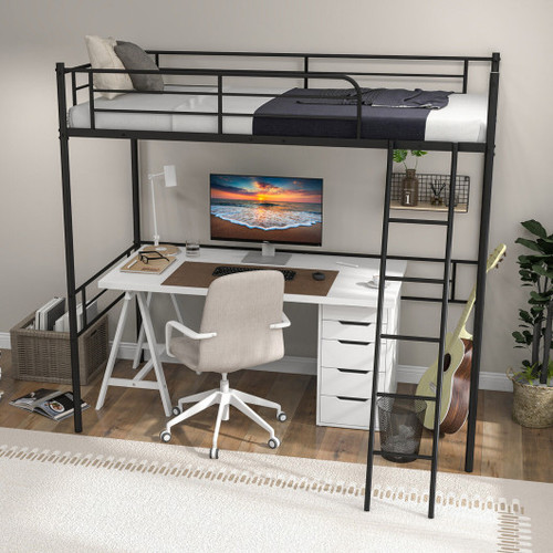 Metal Loft Twin Bed Frame Single High Loft Bed Black Hu10434Dk By Cw