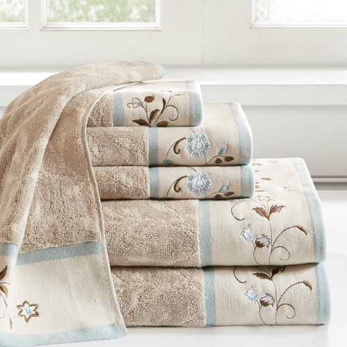 Olliix Madison Park Serene Embroidered Cotton Jacquard 6 Piece Towel Set Mp73 6090