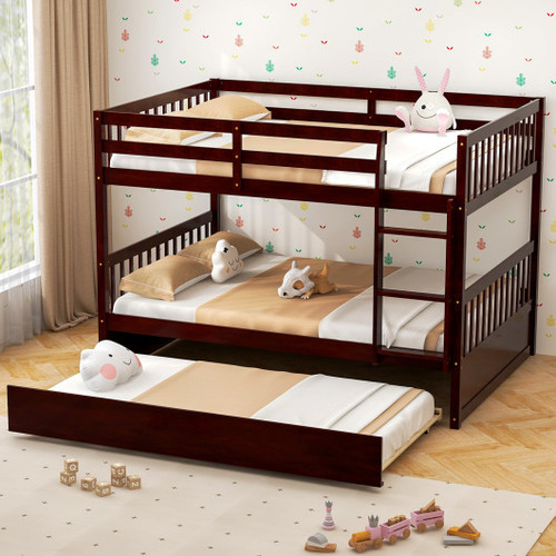 Full Over Full Bunk Bed Platform Wood Bed With Ladder Brown Hw65358Es By Cw