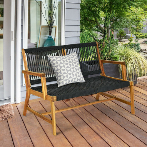 2 Person Acacia Wood Yard Bench For Balcony And Patio Black Op70390Bk By Cw
