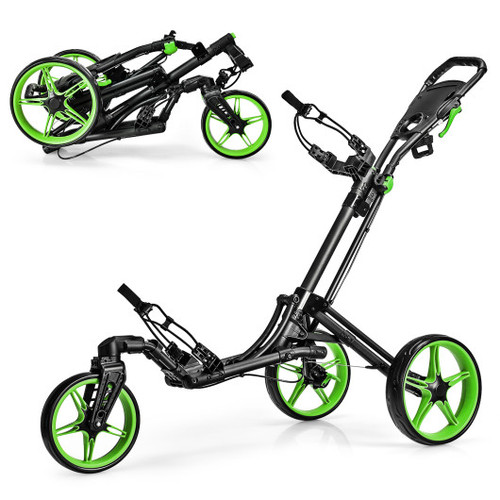 Folding Golf Push Cart With Scoreboard Adjustable Handle Swivel Wheel Green Sp37608Ls By Cw