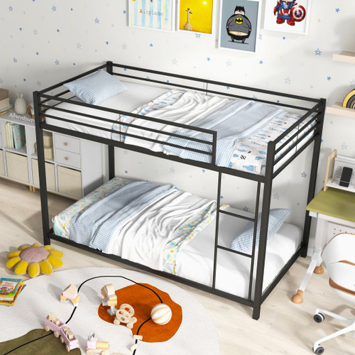 Low Profile Twin Over Twin Metal Bunk Bed With Full Length Guardrails Black Hu10424Dk By Cw