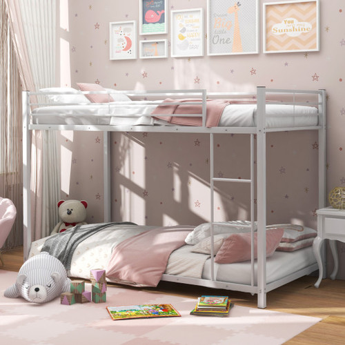 Low Profile Twin Over Twin Metal Bunk Bed With Full Length Guardrails White Hu10424Wh By Cw