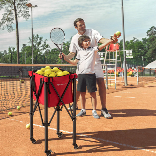 Lightweight Foldable Tennis Ball Teaching Cart With Wheels And Removable Bag Red Sp38003Re By Cw