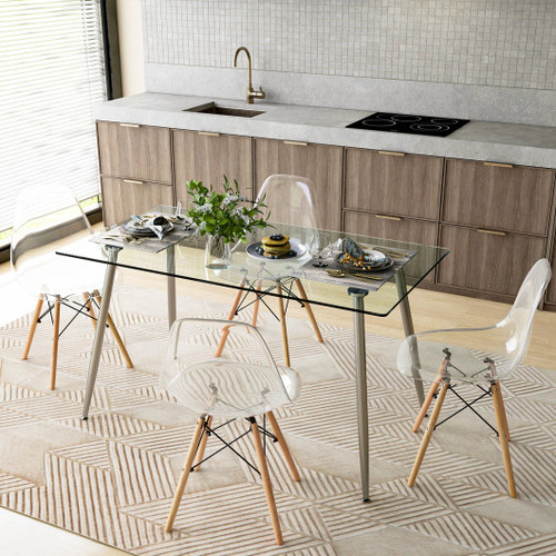 5 Pieces Rectangle Dining Table Set With 51 Inch Glass Tabletop Gray Kc53213Cl 4 Kc53672Sl By Cw