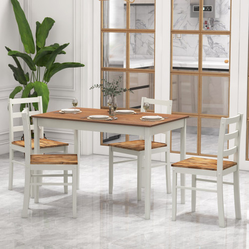 5 Piece Wooden Dining Set With Rectangular Table And 4 Chairs Coffee Kc56070Cf By Cw