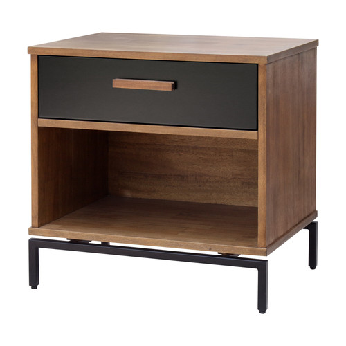 Bellevue Kd Nightstand Side Table 1 Drawer Graphite Metal Legs Monterey Brown 7800028 By Npd