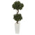 5 Sweet Bay Double Topiary In White Tower Planter 5865 By Nearly Natural