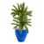 3 Double Cycas Artificial Plant In Blue Planter 9200 By Nearly Natural