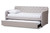Baxton Studio Camelia Modern And Contemporary Beige Fabric Upholstered Button-Tufted Twin Size Sofa Daybed With Roll-Out Trundle Guest Bed Camelia-Beige-Daybed By Wholesale Interiors