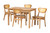Baxton Studio Haviland Mid-Century Modern Oak Brown Finished Wood And Rattan 5-Piece Dining Set RH256C-Natural Rattan-Rectangle-5PC Dining Set By Wholesale Interiors