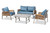 Baxton Studio Nicholson Modern And Contemporary Blue Fabric Upholstered And Grey Finished Metal With Brown Finished Pe Rattan 4-Piece Outdoor Patio Lounge Set MLM-210477-Blue By Wholesale Interiors