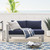 Modway Shore Sunbrella Fabric Aluminum Outdoor Patio Left-Arm Loveseat EEI-4223-SLV-NAV