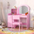 Kids Vanity Table And Chair Set With Shelves Drawer And Cabinet Pink Hy10160Pi By Cw