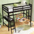 Twin Size Loft Bed Frame With Desk Angled And Built-In Ladder-Espresso HY10012DC+ By CW