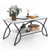 2-Tier Faux Marble Coffee Table With Marble Top And Metal Frame-Black & White HV10267MB By CW