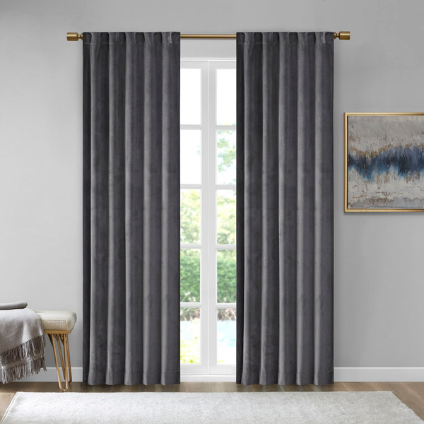 Olliix Colt Room Darkening Poly Velvet Rod Pocket Back Tab Window Panel Pair 5Ds40 0227