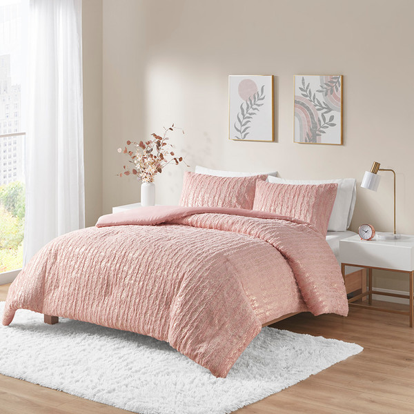 Olliix Naomi Metallic Print Faux Fur Comforter Set Full Queen Id10 2242