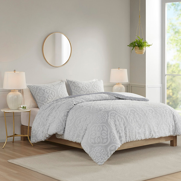 Olliix Everly 3 Piece Tufted Woven Medallion Duvet Cover Set King Cal King Mp12 8306