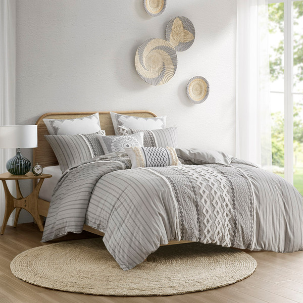Olliix Ii12 1091 Inkivy Imani 100 Cotton Duvet Cover Mini Set Full Queen Gray