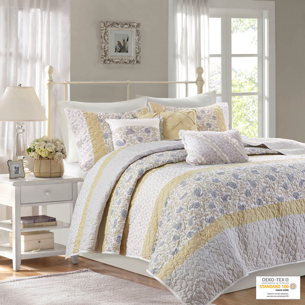 Olliix Dawn 6 Piece Cotton Percale Reversible Coverlet Set Full Queen Mp13 7283