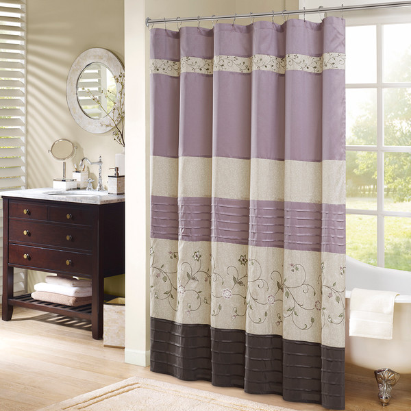 Faux Silk Embroidered Floral Shower Curtain 72X72 Mp70 3453 By Olliix