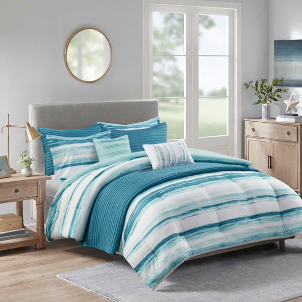 Olliix Marina 8 Piece Printed Seersucker Comforter And Coverlet Set Collection Full Queen Mp10 7946