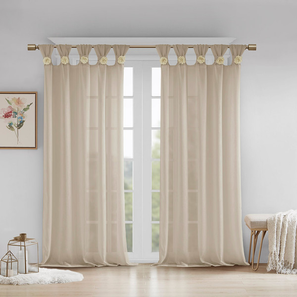 Madison Park Rosette 100 Polyester Floral Embellished Cuff Tab Top Solid Window Panel Mp40 6831 By Olliix