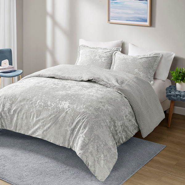 Olliix Mira Crushed Velvet Sherpa Reversible Comforter Set Full Queen Id10 2264