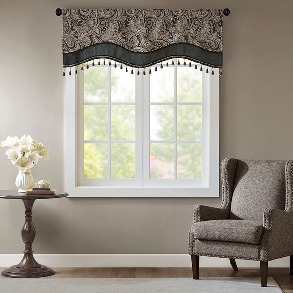 Olliix Madison Park Aubrey Jacquard Window Rod Pocket Valance With Beads 50X18 Mp41 4989