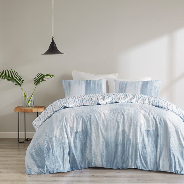 Olliix Brush Stroke 3 Piece Oversized Reversible Seersucker Duvet Cover Mini Set King Ns12 3708