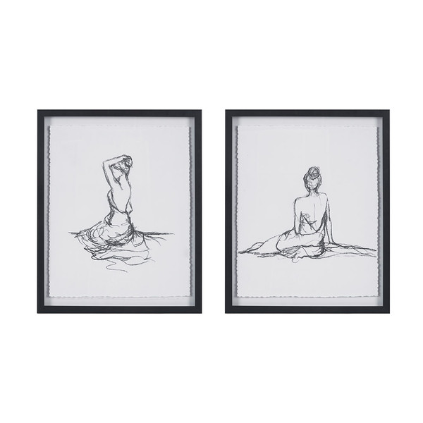 Madison Park Feminine Figures Deckle Edge Sketch 2 Piece Framed Wall Art Set Mp95G 0253 By Olliix