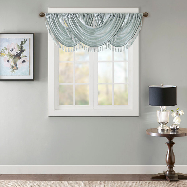 Madison Park Faux Silk Waterfall Embellished Valance 38X46 Mp41 4961 By Olliix