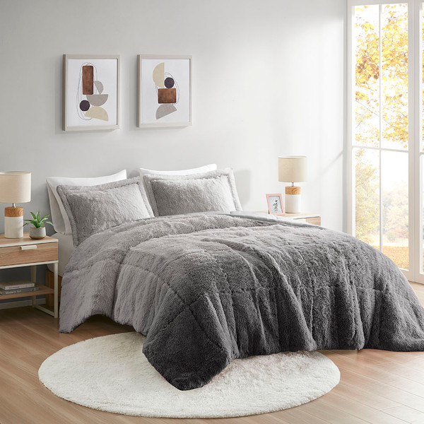 Olliix Brielle Ombre Shaggy Long Fur Comforter Mini Set Full Queen Id10 2147