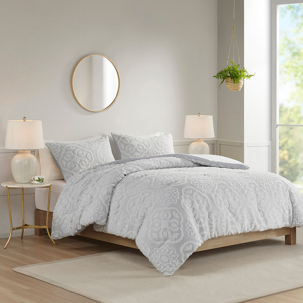 Olliix Everly 3 Piece Tufted Woven Medallion Comforter Set King Cal King Mp10 8304