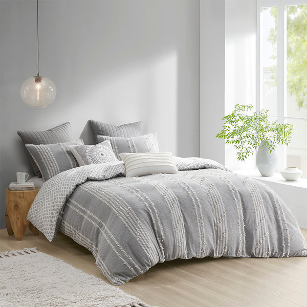 Olliix Kara 3 Piece Cotton Jacquard Duvet Cover Set Full Queen Ii12 1272