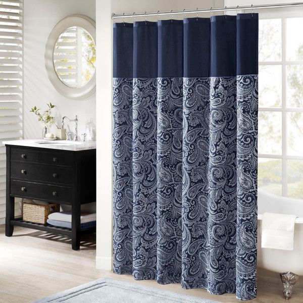 Olliix Mp70 6459 Madison Park Aubrey 100 Polyester Jacquard Shower Curtainnavy
