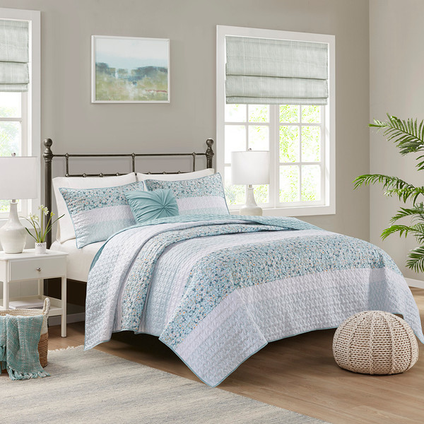 Olliix Caralie 4 Piece Seersucker Quilt Set With Throw Pillow King Cal King Mp13 8290