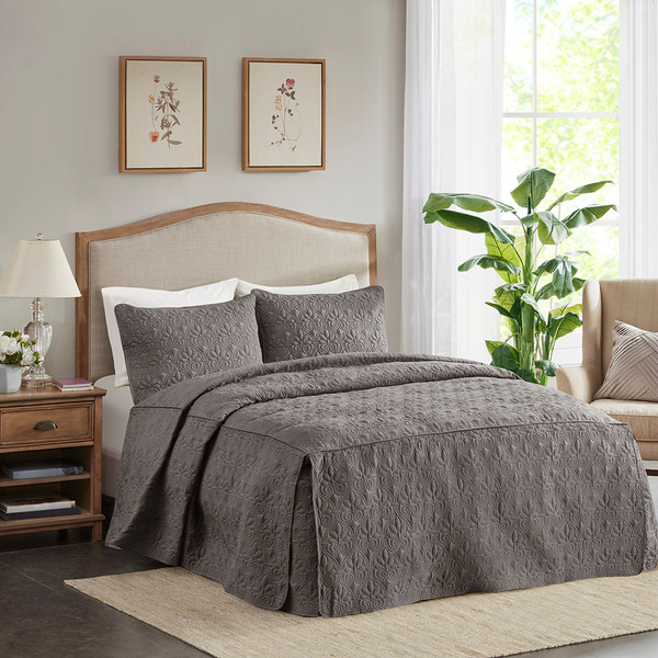 Olliix Mp13 6474 Madison Park Quebec 100 Polyester Fitted Bedspread Queen Dark Grey