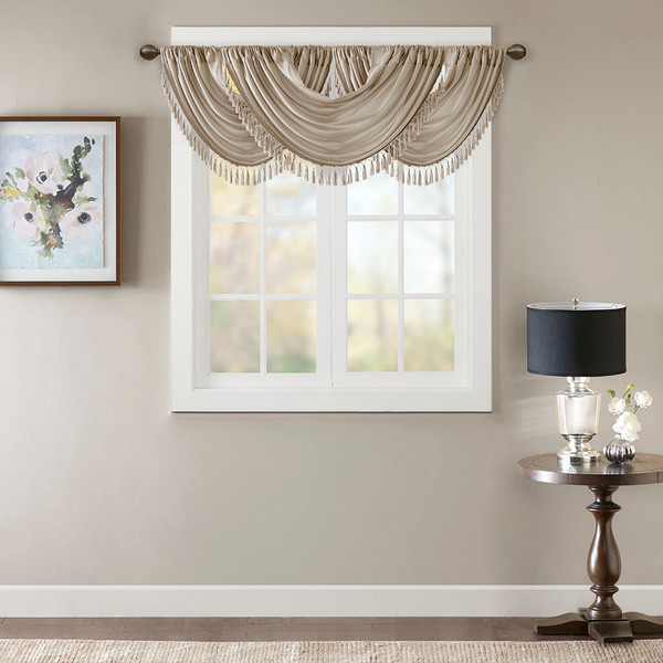 Madison Park Faux Silk Waterfall Embellished Valance 38X46 Mp41 4952 By Olliix