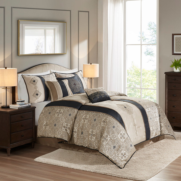 Olliix Donovan 7 Piece Jacquard Comforter Set With Throw Pillows Cal King Mp10 8282