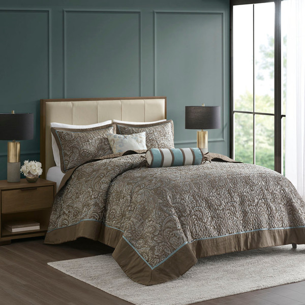 Madison Park Aubrey 5 Piece Jacquard Bedspread Set Queen Mp13 4338