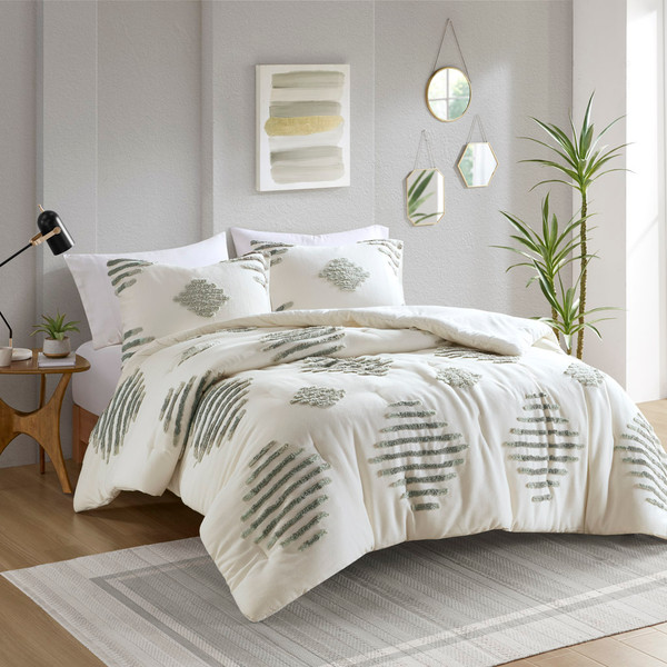 Olliix Tahli 3 Piece Cotton Blend Chenille Comforter Set Full Queen Ii10 1311