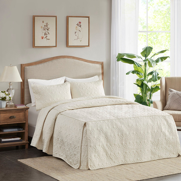 Olliix Mp13 6477 Madison Park Quebec 100 Polyester Fitted Bedspread King Cream