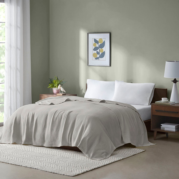 Madison Park Freshspun Basketweave Cotton Blanket King Bl51N 0868 By Olliix